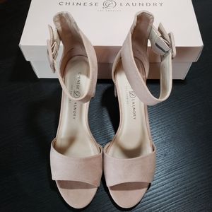 Chinese Laundry Rumor Nude Suede Heeled Sandals